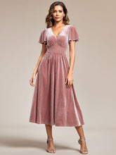 Elegant V-Neck Empire Waist Velvet Midi Bridesmaid Dress
